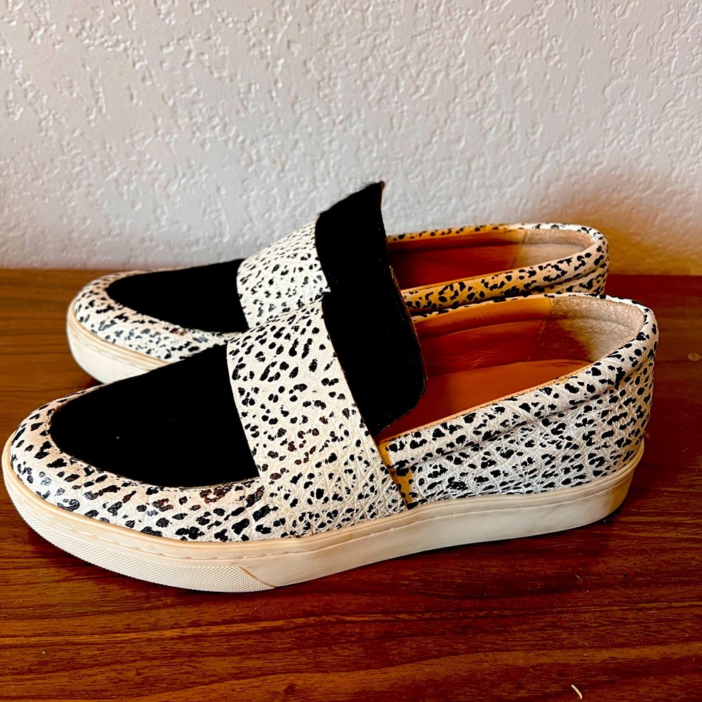 Loeffler Randall leather and clad hair slip on loafers size 7